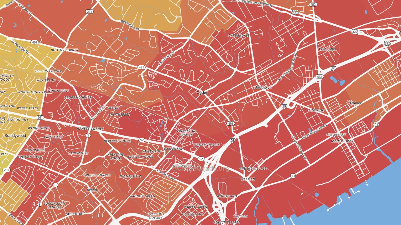 Boothwyn, PA Map of Vehicle Theft Rates