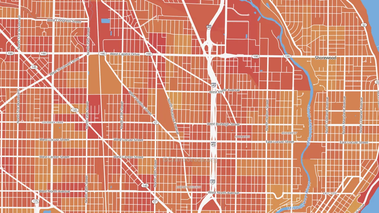 Borchert Field, Milwaukee, WI Map of Vehicle Theft Rates