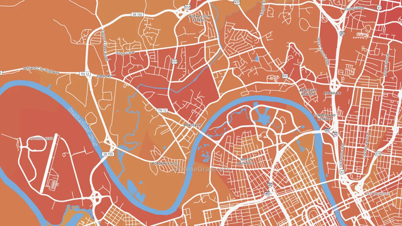 Bordeaux, Nashville, TN Map of Vehicle Theft Rates