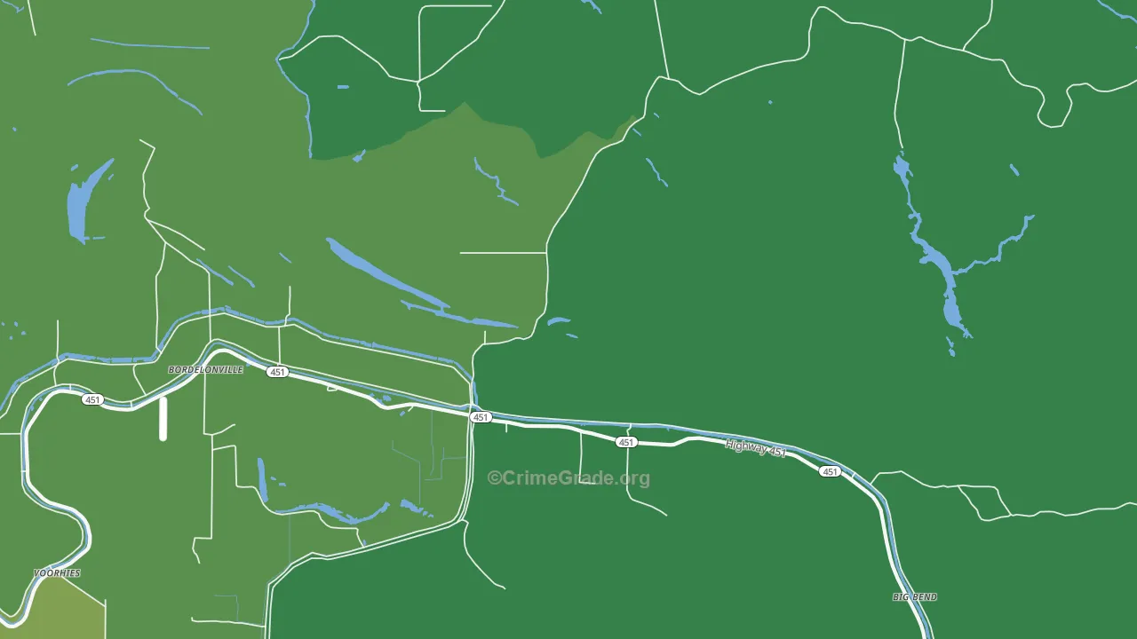 Bordelonville, LA Map of Vehicle Theft Rates