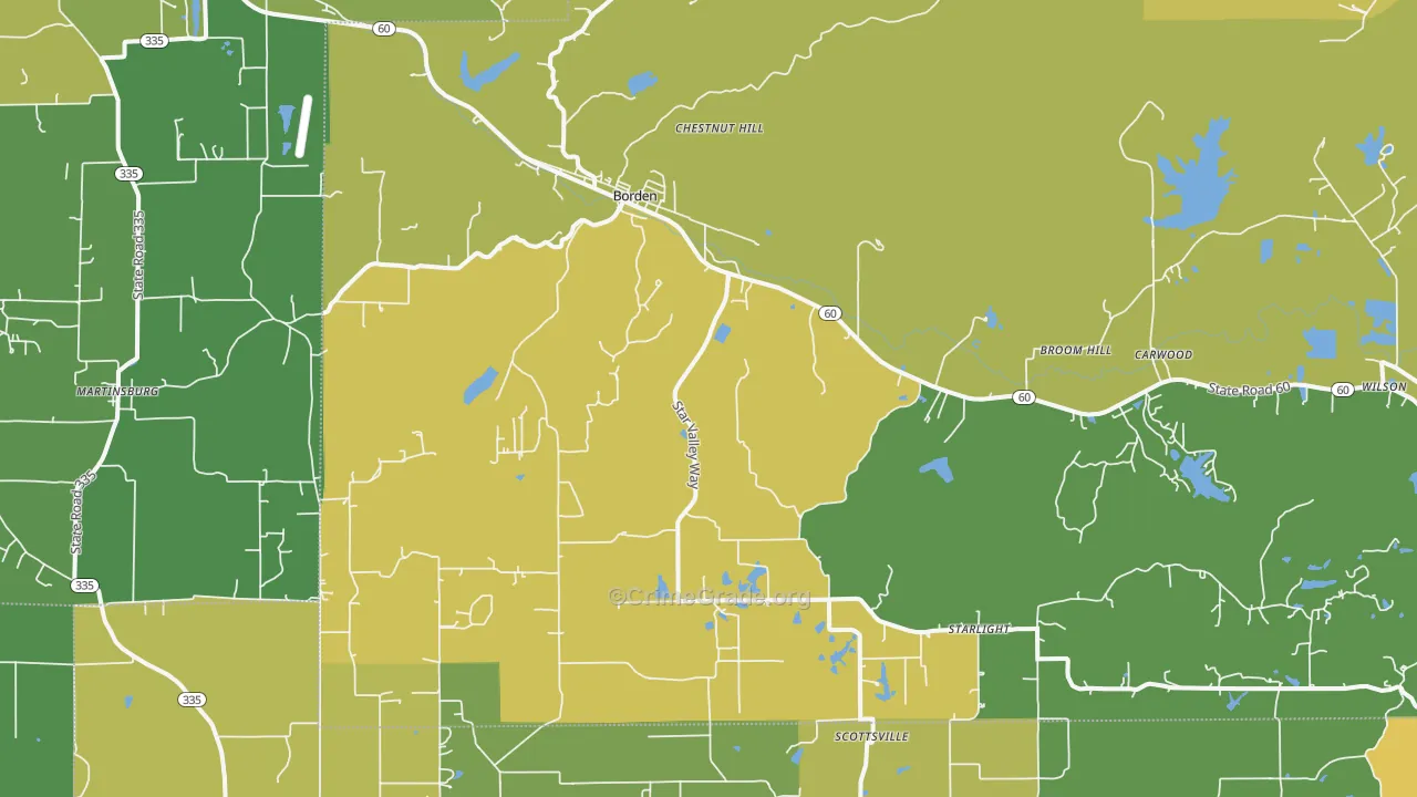 Borden, IN Map of Vehicle Theft Rates