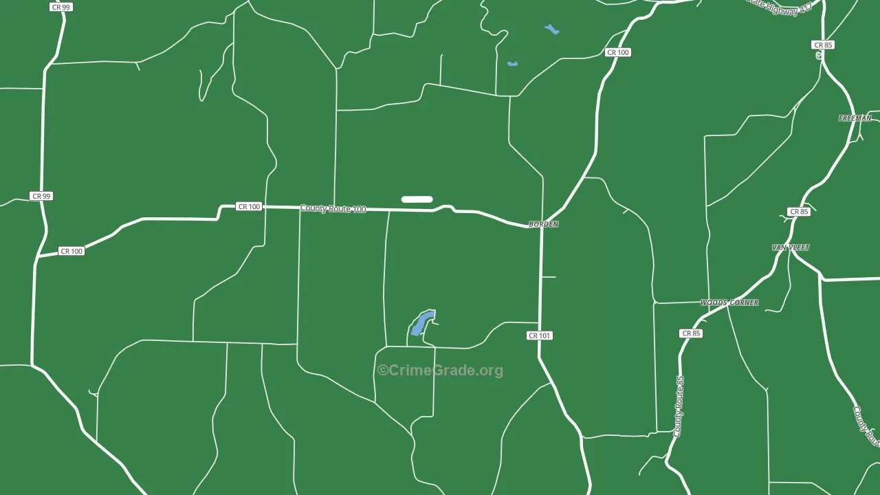 Borden, NY Map of Vehicle Theft Rates
