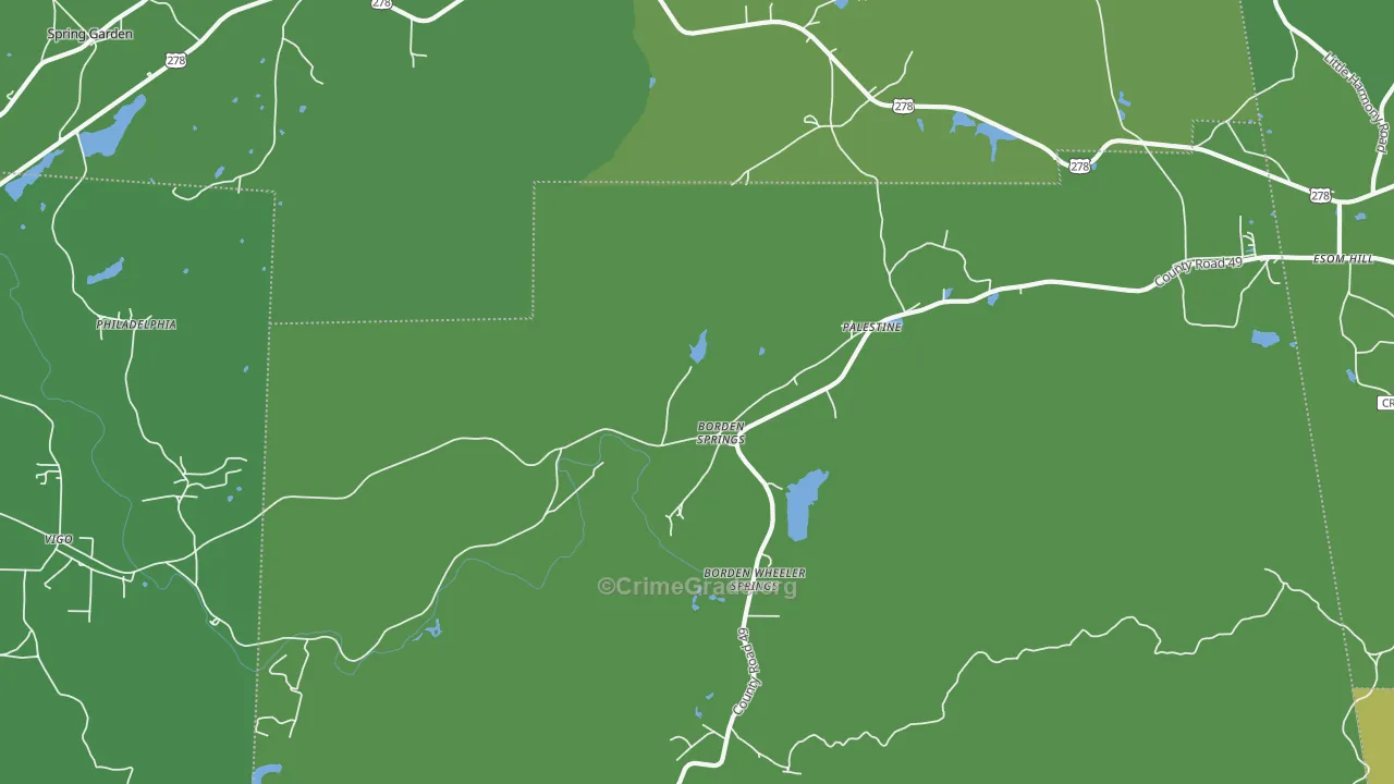 Borden Wheeler Springs, AL Map of Vehicle Theft Rates