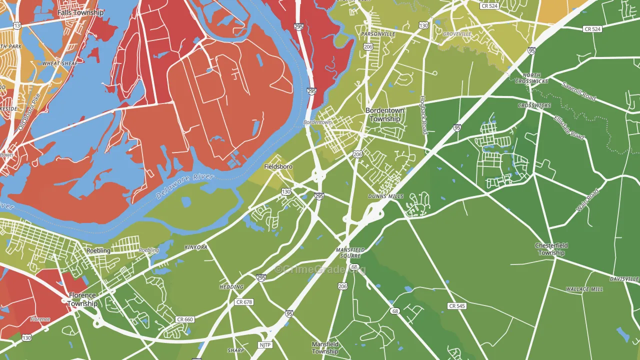 Bordentown, NJ Map of Vehicle Theft Rates