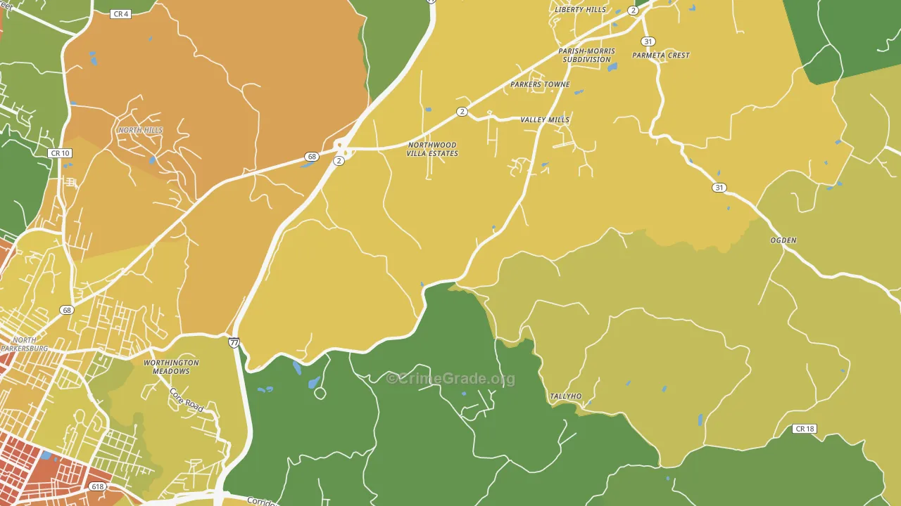 Boreman, WV Map of Vehicle Theft Rates