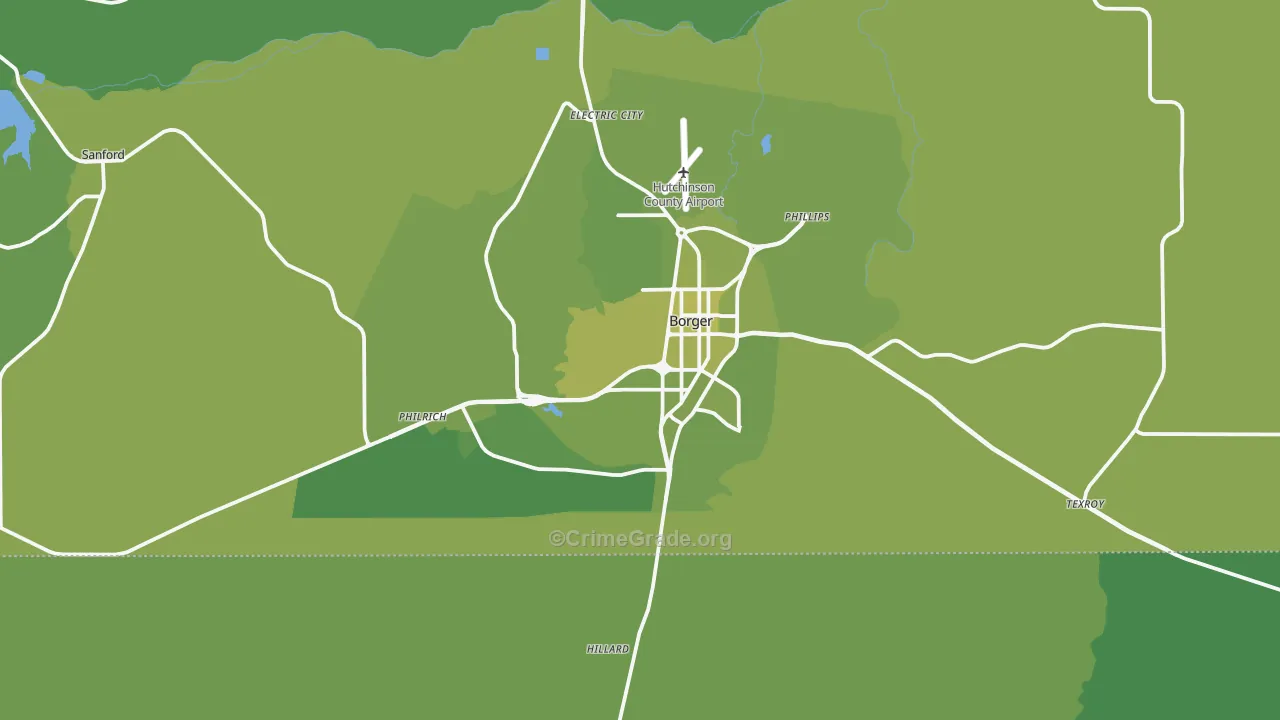 Borger, TX Map of Vehicle Theft Rates