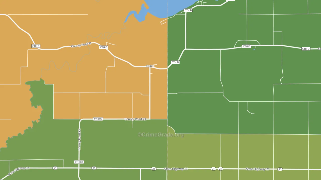 Borth, WI Map of Vehicle Theft Rates