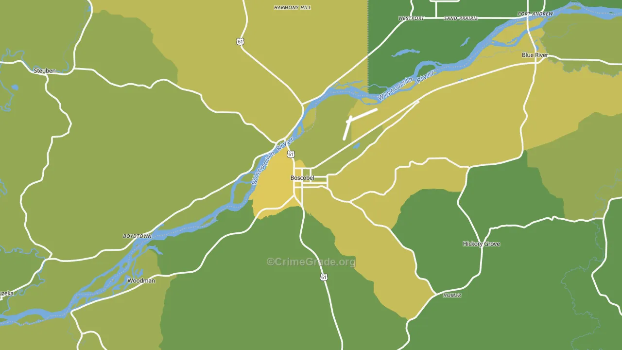 Boscobel, WI Map of Vehicle Theft Rates