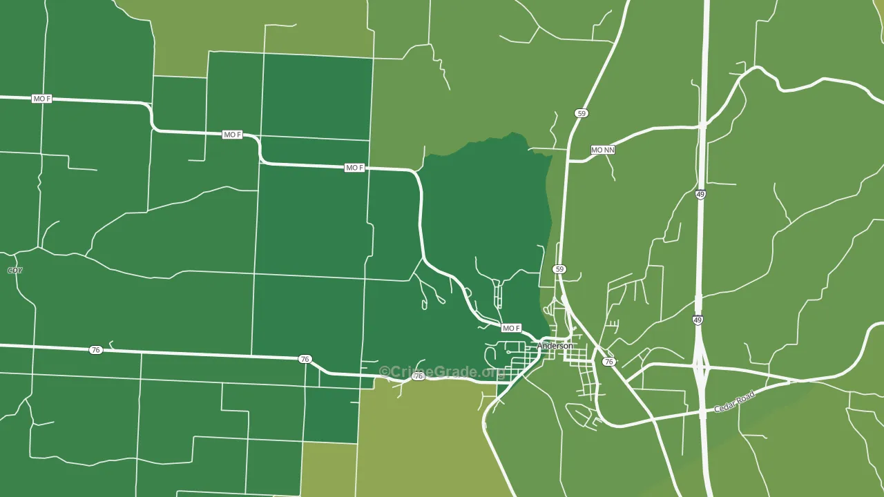 Bosky Dell, MO Map of Vehicle Theft Rates