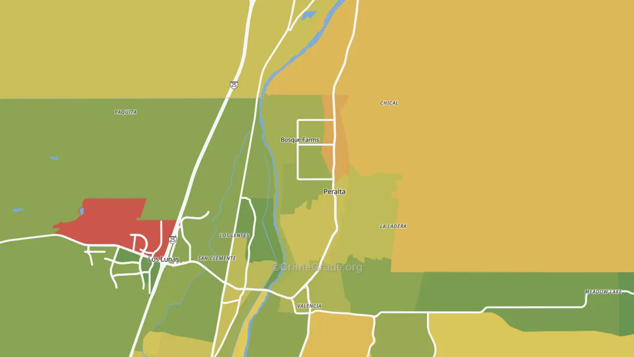 Bosque Farms, NM Map of Vehicle Theft Rates