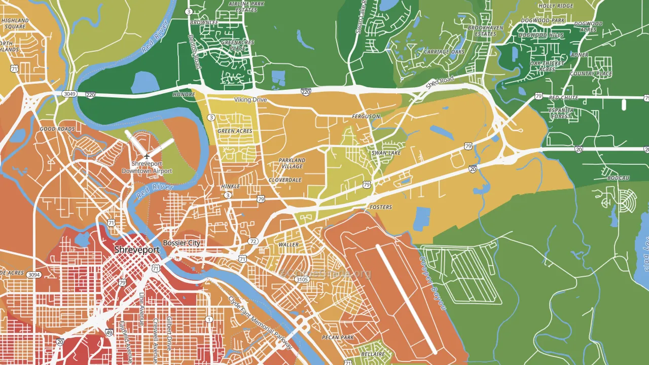 Bossier City, LA Map of Vehicle Theft Rates