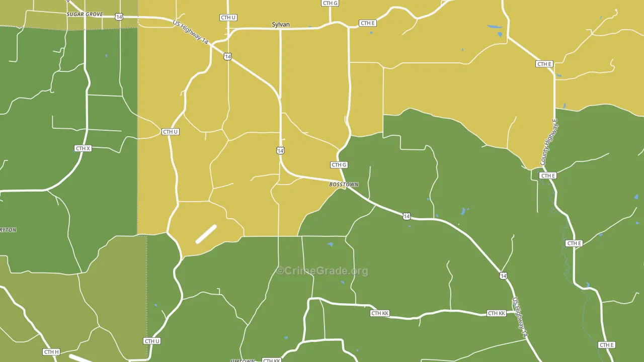 Bosstown, WI Map of Vehicle Theft Rates