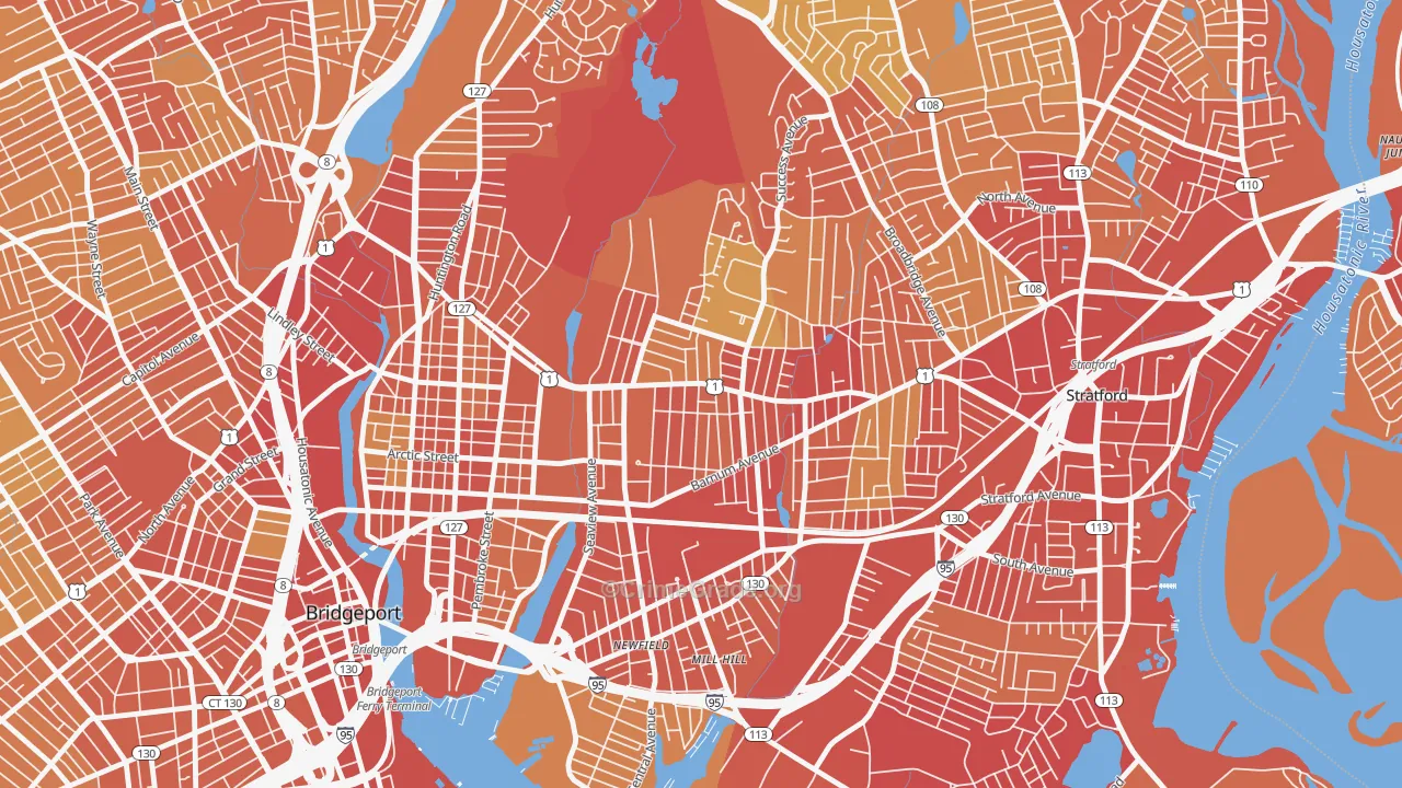 Boston Avenue-Mill Hill, Bridgeport, CT Map of Vehicle Theft Rates