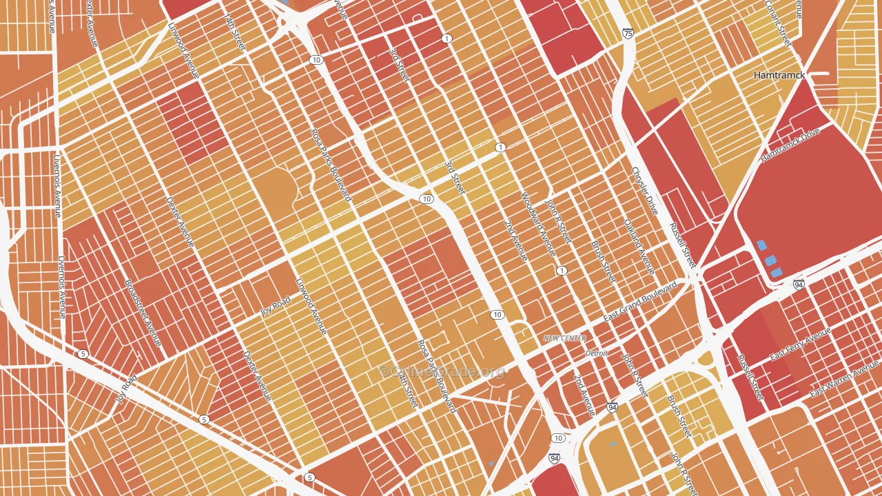 Boston Edison, Detroit, MI Map of Vehicle Theft Rates