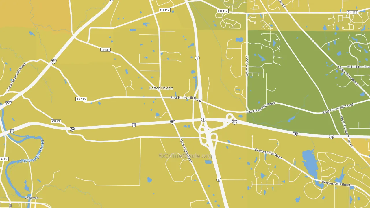 Boston Heights, OH Map of Vehicle Theft Rates