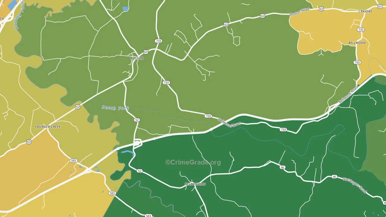 Boston, KY Map of Vehicle Theft Rates