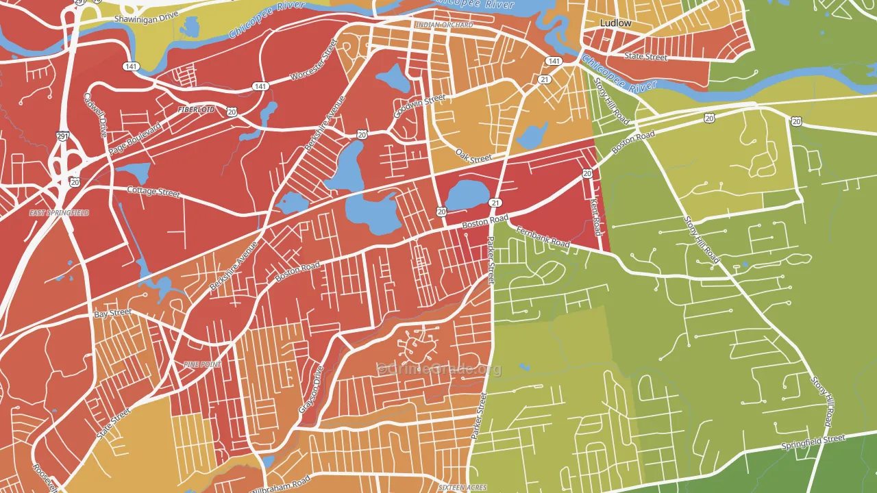 Boston Road, Springfield, MA Map of Vehicle Theft Rates