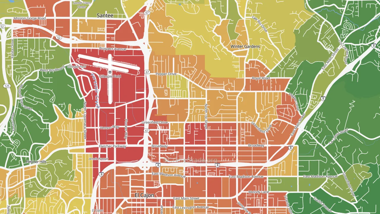 Bostonia, CA Map of Vehicle Theft Rates