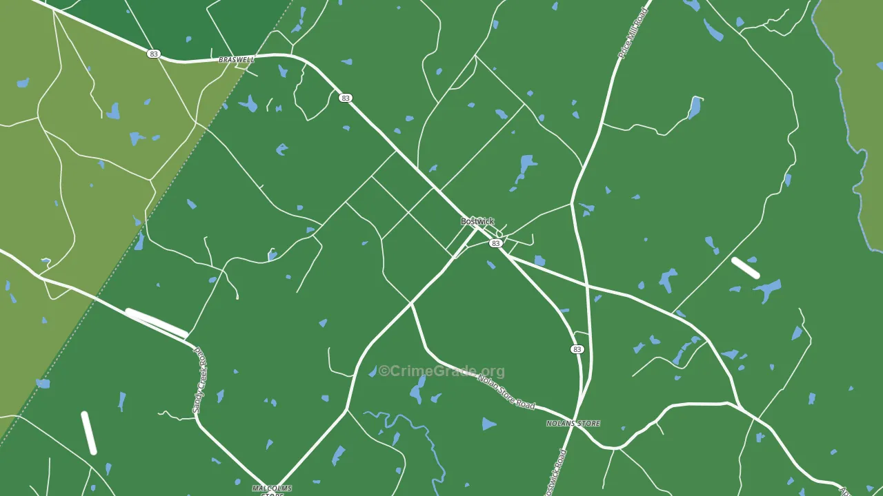 Bostwick, GA Map of Vehicle Theft Rates