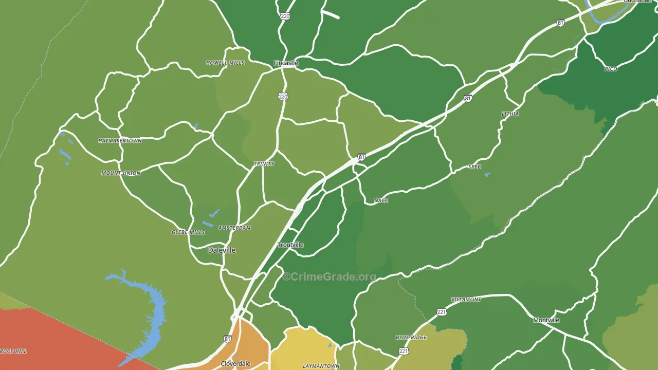 Botetourt County, VA Map of Vehicle Theft Rates