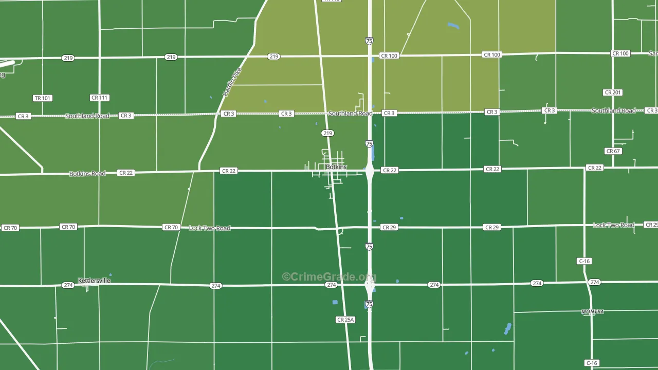 Botkins, OH Map of Vehicle Theft Rates