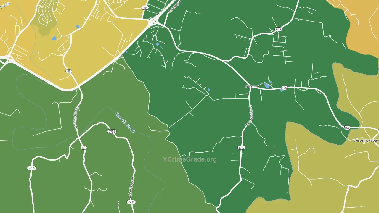 Botland, KY Map of Vehicle Theft Rates