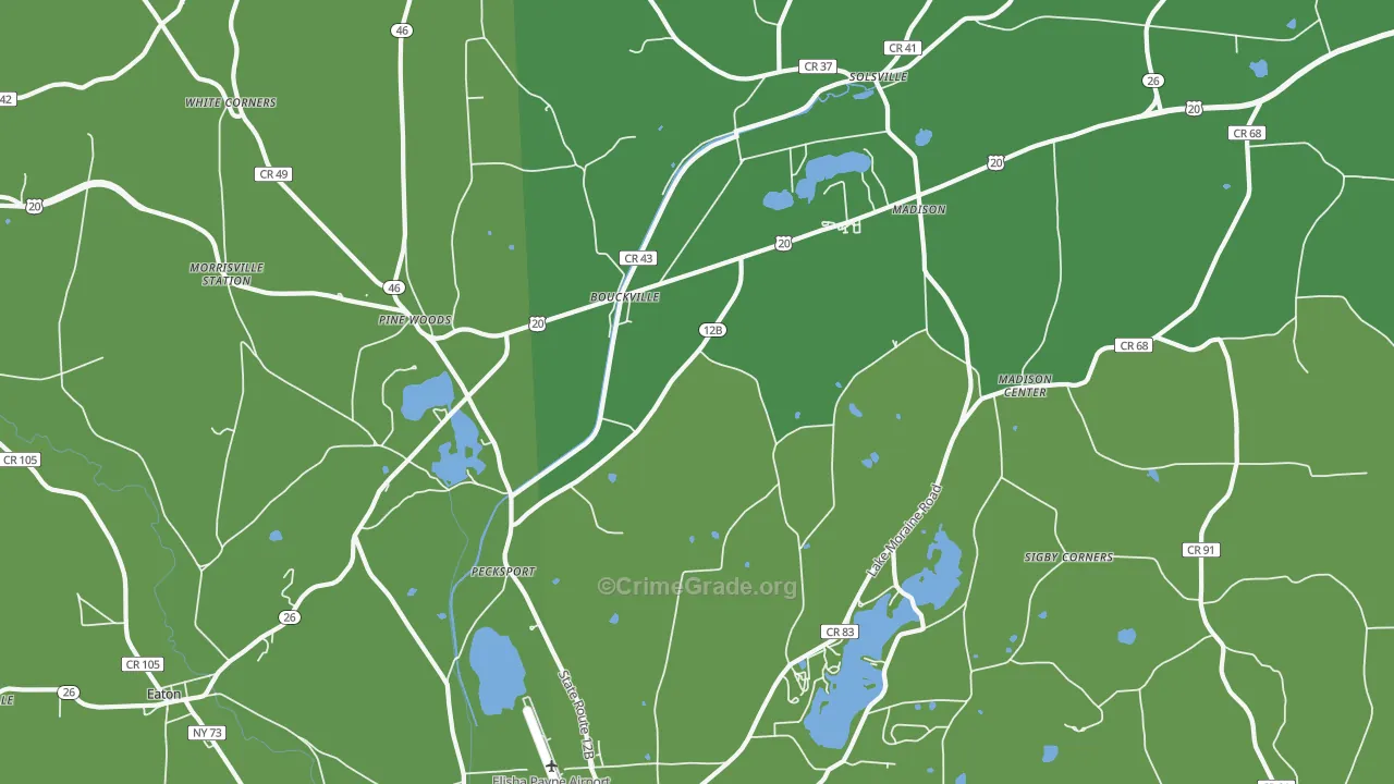 Bouckville, NY Map of Vehicle Theft Rates