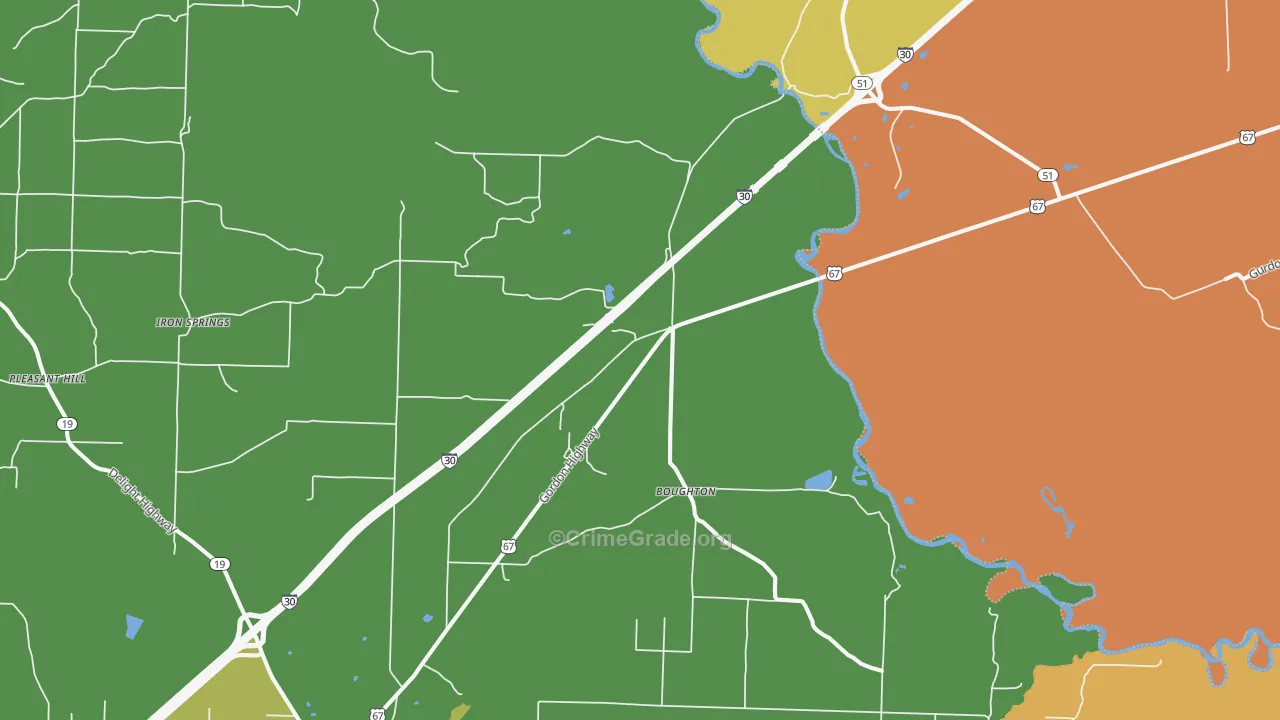 Boughton, AR Map of Vehicle Theft Rates