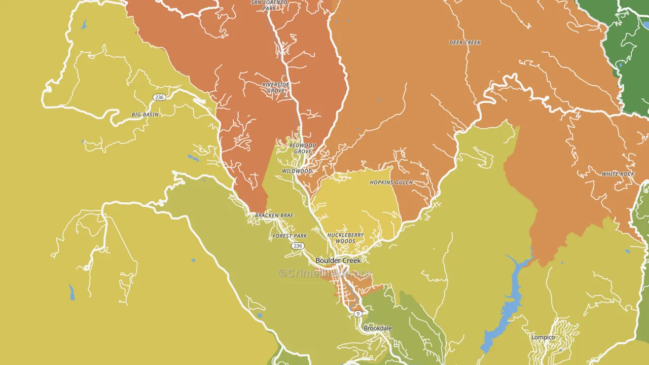 Boulder Creek, CA Map of Vehicle Theft Rates