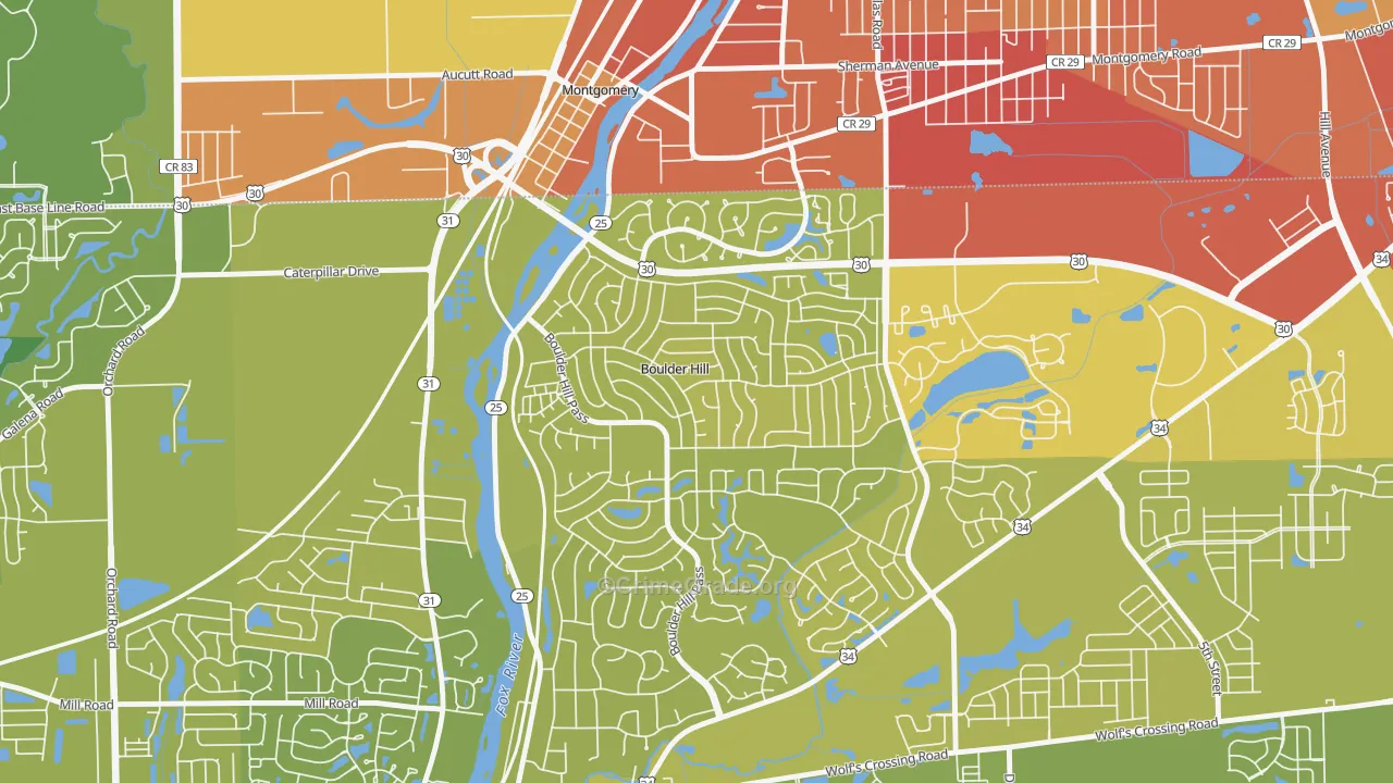 Boulder Hill, IL Map of Vehicle Theft Rates