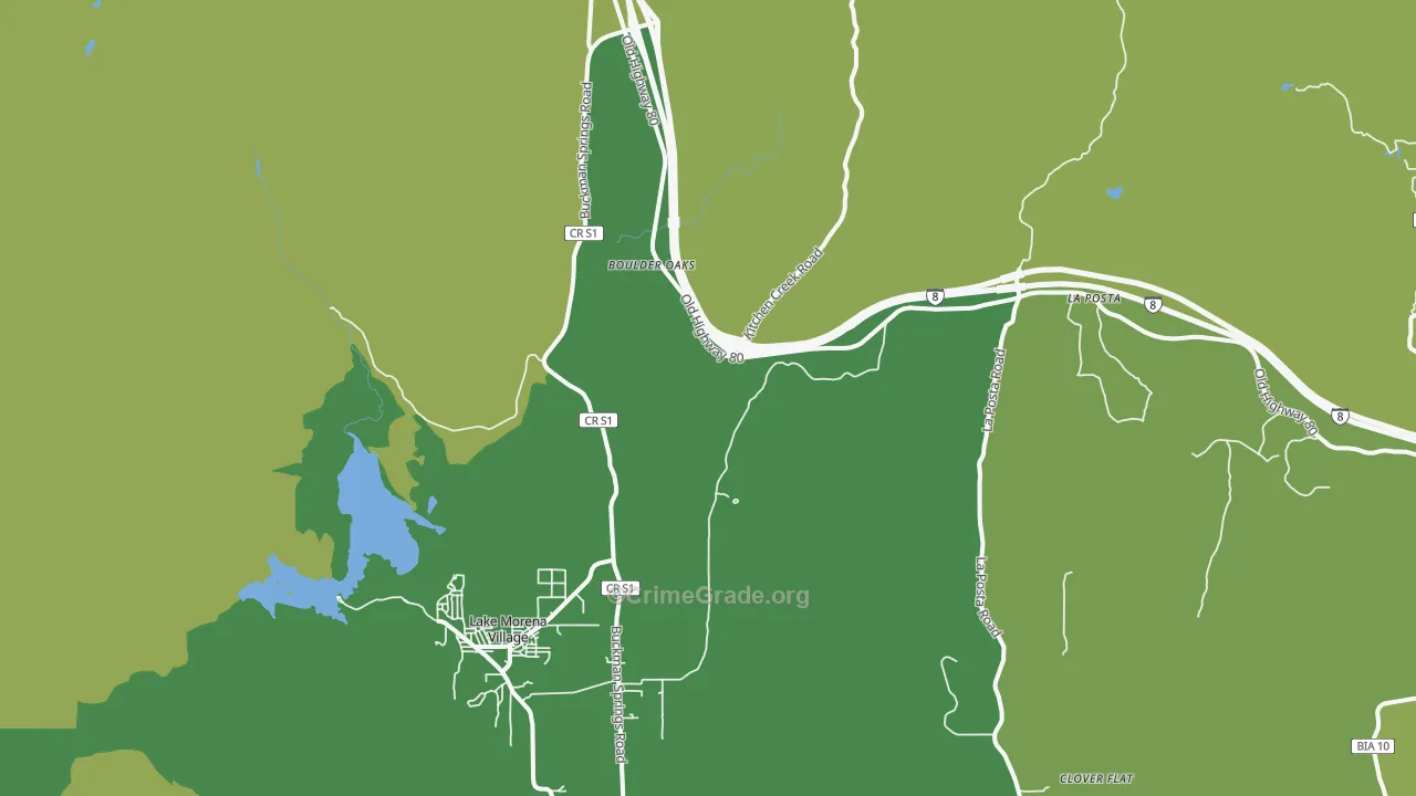 Boulder Oaks, CA Map of Vehicle Theft Rates