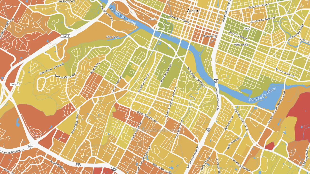 Bouldin, Austin, TX Map of Vehicle Theft Rates