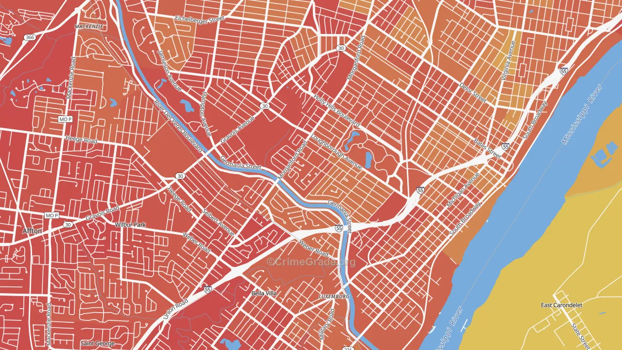 Boulevard Heights, St. Louis, MO Map of Vehicle Theft Rates