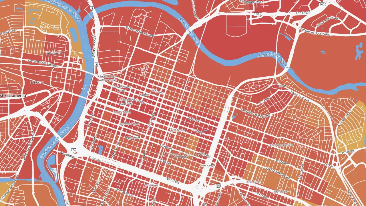 Boulevard Park, Sacramento, CA Map of Vehicle Theft Rates