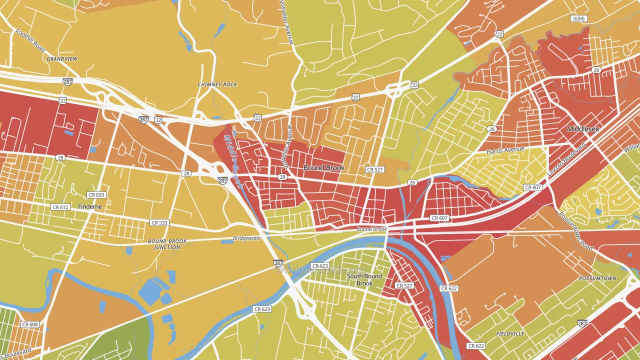 Bound Brook, NJ Map of Vehicle Theft Rates