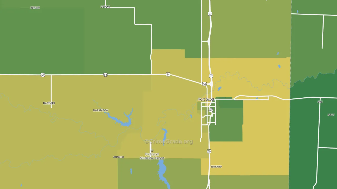 Bourbon County, KS Map of Vehicle Theft Rates