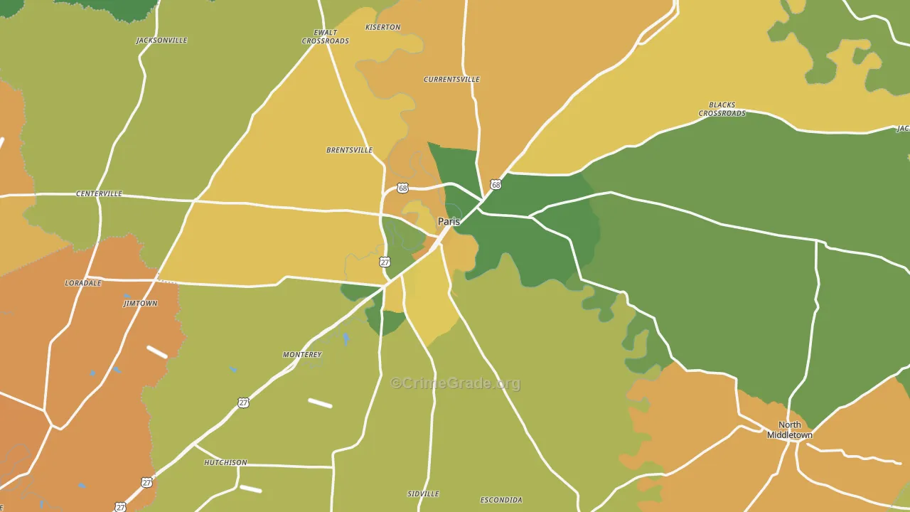 Bourbon County, KY Map of Vehicle Theft Rates