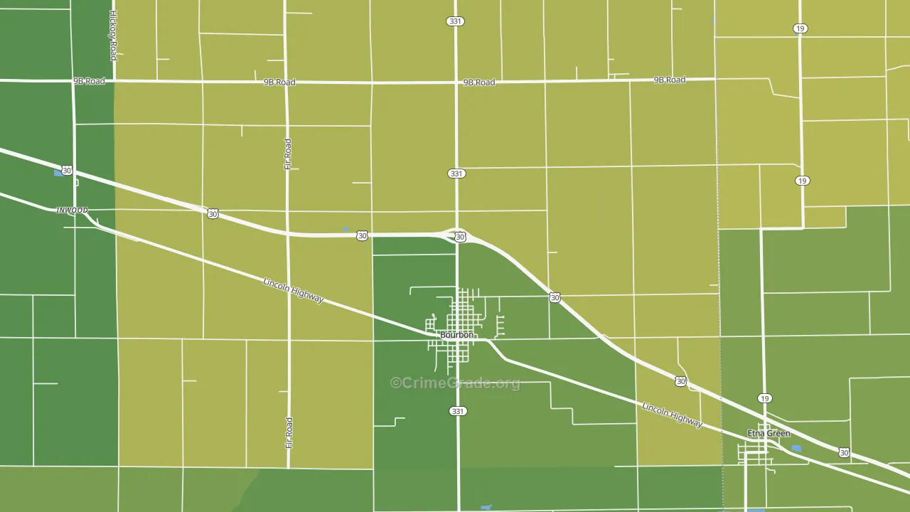 Bourbon, IN Map of Vehicle Theft Rates
