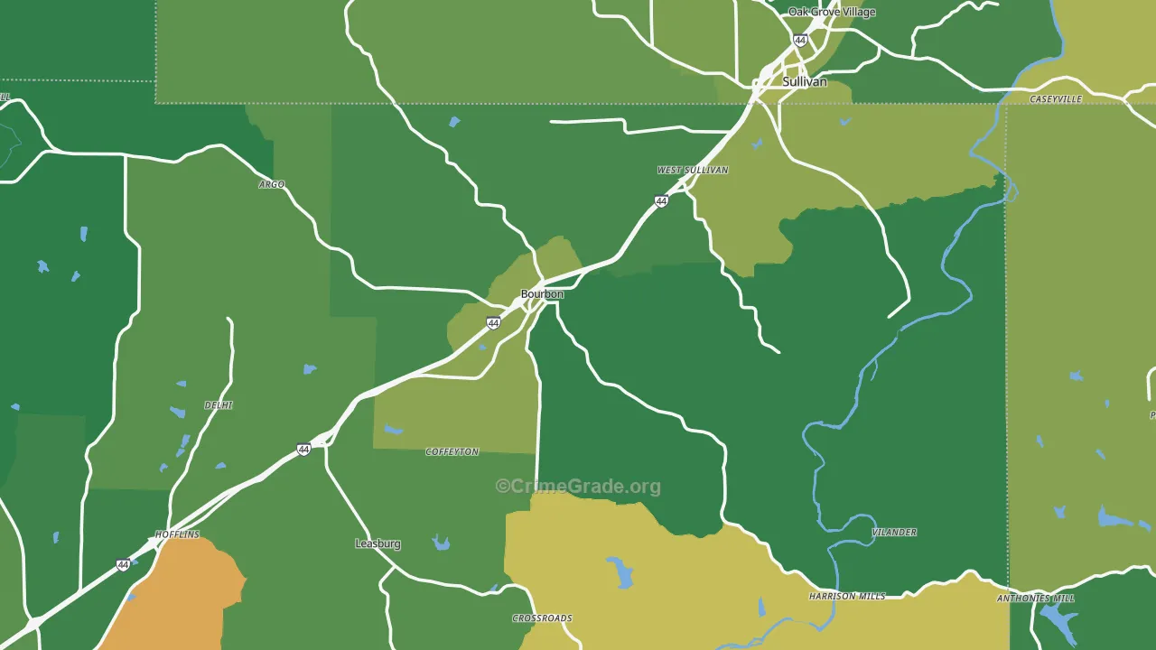 Bourbon, MO Map of Vehicle Theft Rates