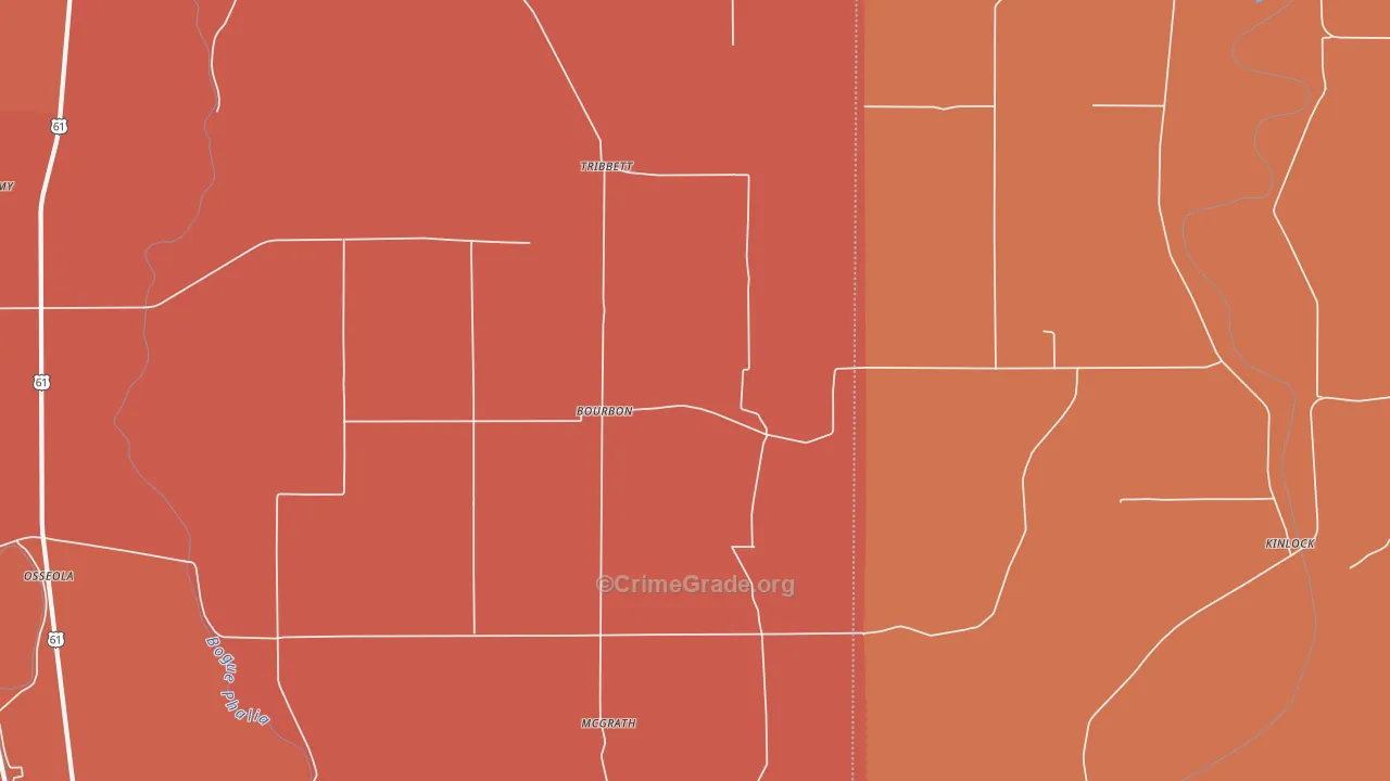 Bourbon, MS Map of Vehicle Theft Rates