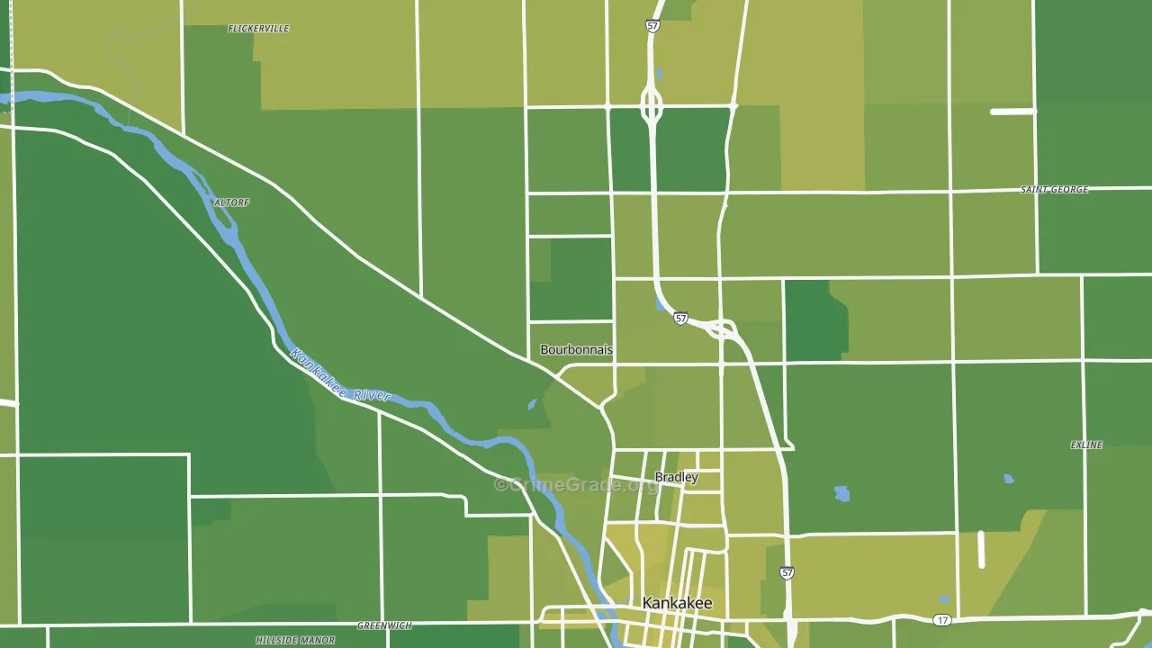 Bourbonnais, IL Map of Vehicle Theft Rates