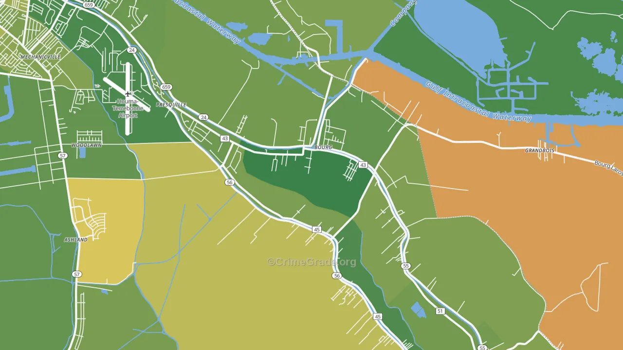 Bourg, LA Map of Vehicle Theft Rates