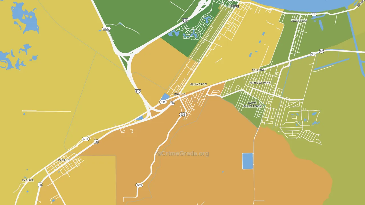 Boutte, LA Map of Vehicle Theft Rates