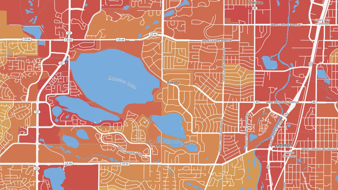 Bow Mar, CO Map of Vehicle Theft Rates