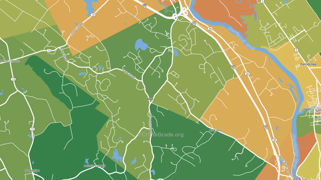 Bow, NH Map of Vehicle Theft Rates