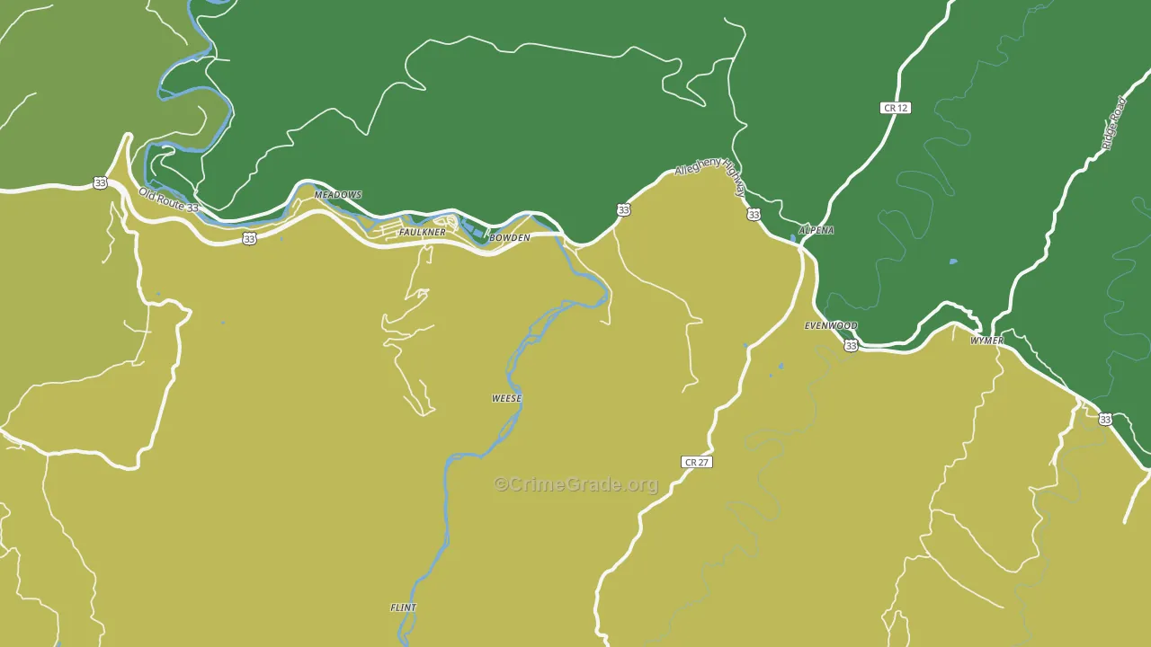 Bowden, WV Map of Vehicle Theft Rates