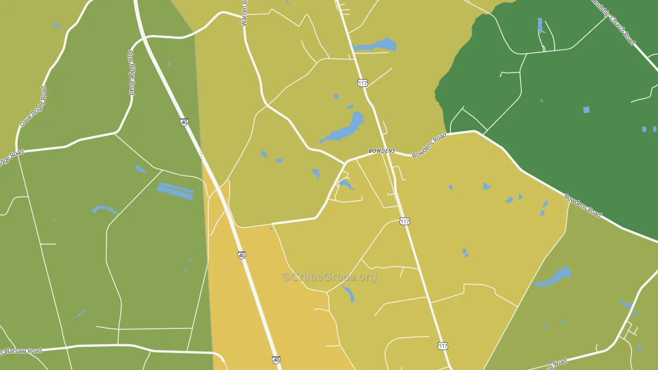 Bowdens, NC Map of Vehicle Theft Rates