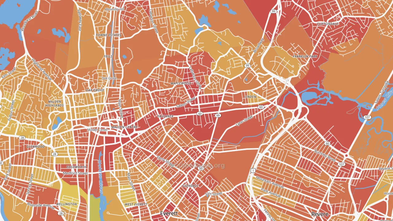 Bowdoin Apartments, Malden, MA Map of Vehicle Theft Rates