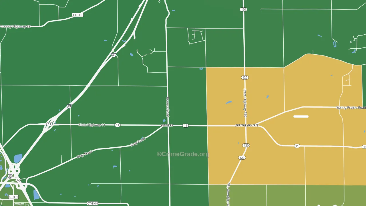 Bowers, WI Map of Vehicle Theft Rates