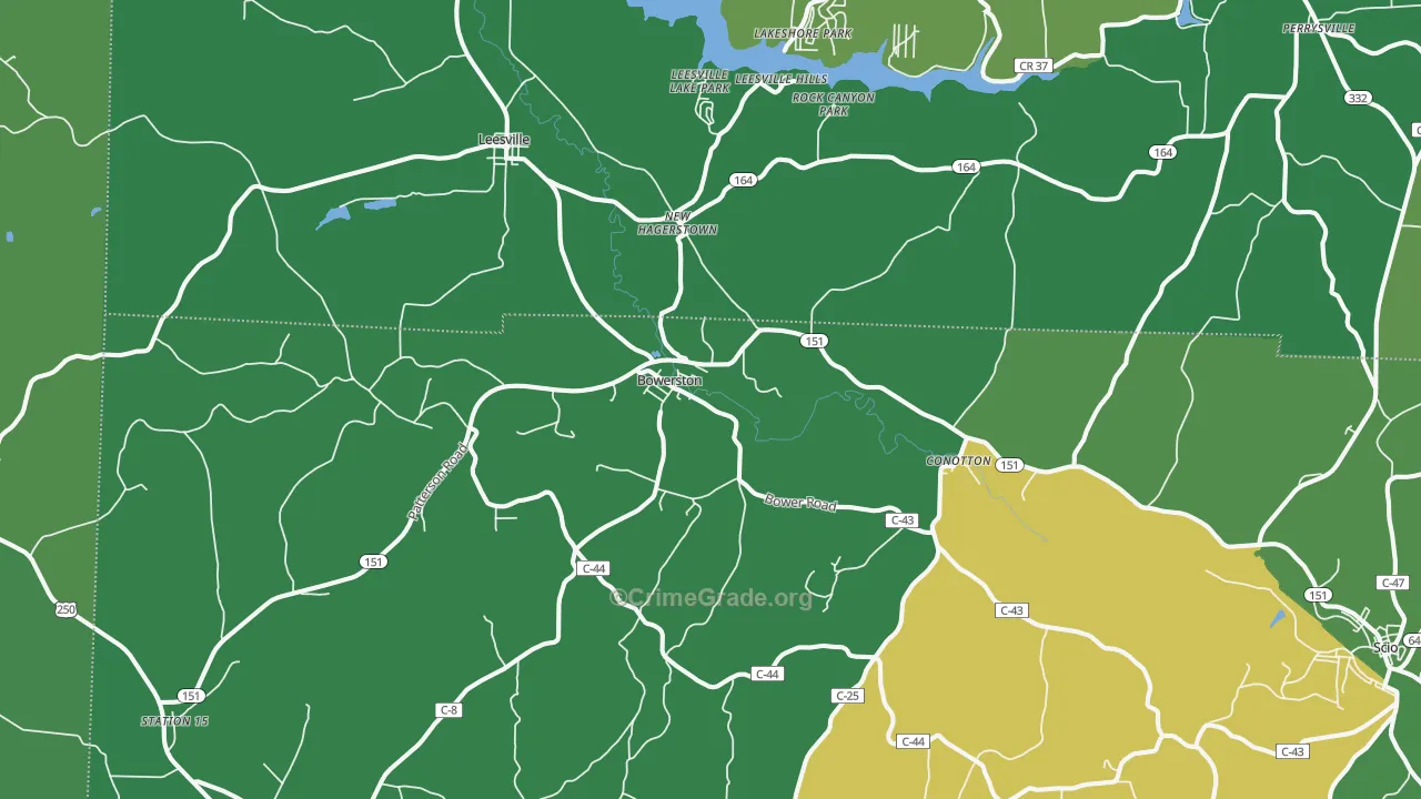 Bowerston, OH Map of Vehicle Theft Rates